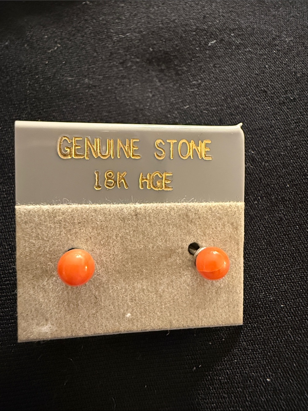 Vintage 18K HGE Genuine Stone coral Stud Earrings